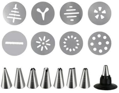 TUOYDJA Pressa per Biscotti,Sparabiscotti Kit Pistola for Biscotti in Acciaio Inox con 8 ugelli e 8 Dischi for Biscotti Kit for Decorare Biscotti Set Pistola for Biscotti
