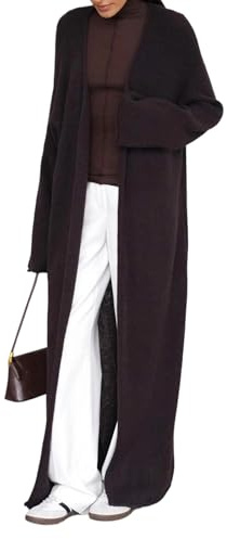Quzzion Womens Fall Long Cardigan Long Sleeve Knit Open Front Lightweight Sweaters Casual Maxi Loose Thin Coat Brown