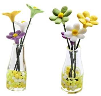 HANABASS 2pcs Daisy Flower Arrangement Miniature Doll House Containers Fake Flowers for Boys and Girls Toys Doll House Flowerpots Tiny Plant Pots Ornaments