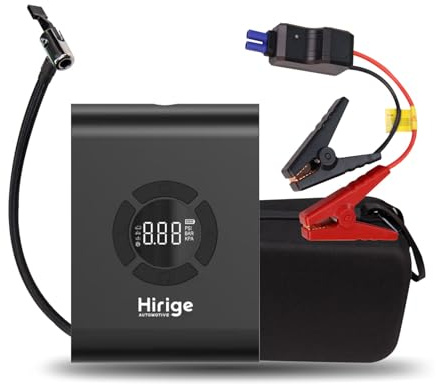 Hirige Démarreur de Batterie de Voiture avec compresseur d'air, Batterie de démarrage de Voiture 1200 A, boîte de démarrage Portable 12 V avec Lampe Torche et câbles de démarrage