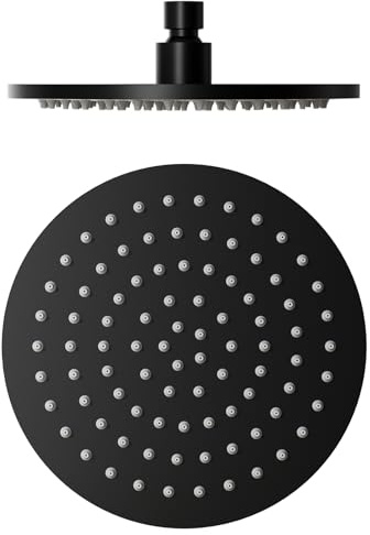 20 cm Tete de Douche Pluie Rond, Acier Inoxydable Haute Pression Pommeau Douche, Économiseur Pomme Anti Calcaire Pluie, Universelle Filetage 1/2 Pouce, Rotatif 360°, Noir