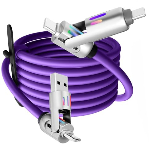 LUIRSAY 4 in 1 Multi USB Kabel 240W Schnellladekabel Universal Ladekabel Mehrfach USB C/USB A auf USB C Kompatibel für Pad Phone Laptop Kopfhörer(1.2M Lila)