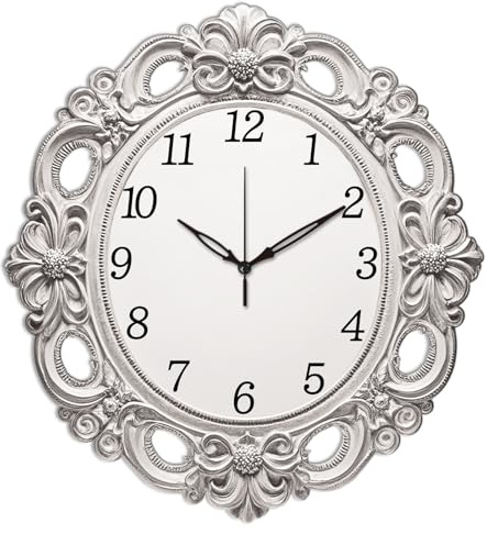 CONCHLERY Retro Photo Frame Wall Clock 3D Relief Style Non-Ticking Clock Irregular Flat Printing Shape Decorative Clocks Printed Wall Clocks for Home Office Decoration, 12.9×14.05 inch