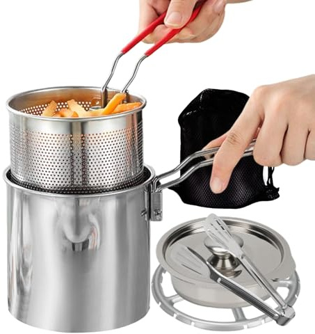 Minifritös - set med 7 stycken gryta | 1,2 l minifritös med korg och lock, för matlagning av fisk och kyckling i köket, camping, picknickfester