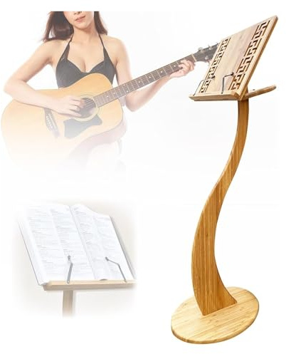 Bambus Notenständer, Holz Notenständer, Notenständer aus Holz, Musikbuchständer mit Geigenhalterung, verstellbarer Winkel, for Gitarre und Violine