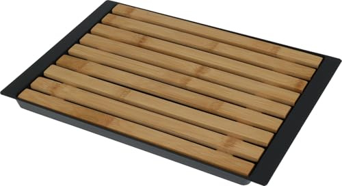 Bamboo Wooden Cutting Board with Crumb Catcher Tray – Bread, Meat, Fish & Vegetable Chopping Board with Dishwasher Safe Plastic Tray
