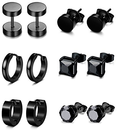 Jstyle 6 Pairs Stainless Steel CZ Stud Earrings for Men Women Black Earrings Huggie Small Hoop Earrings Ear Piercing Jewelry for Men