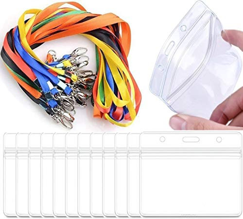 ResPai Ausweishalter Kartenhülle Ausweishülle mit Schlüsselband Lanyard Business Ausstellung Büro Ausweishülle Namensschild Band Kartenhalter mit Schlüsselband Tragbare Badge,24pcs(Horizontal)