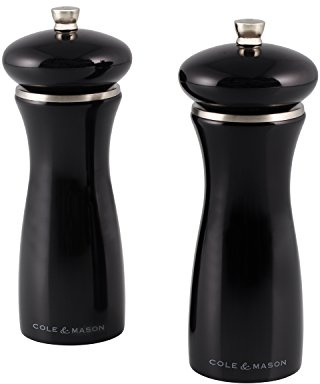 Cole & Mason HS0688P Sherwood 165mm Black Gloss PM/SM Geschenkset Salzmühle/Pfeffermühlen, Buchenholz, schwarz