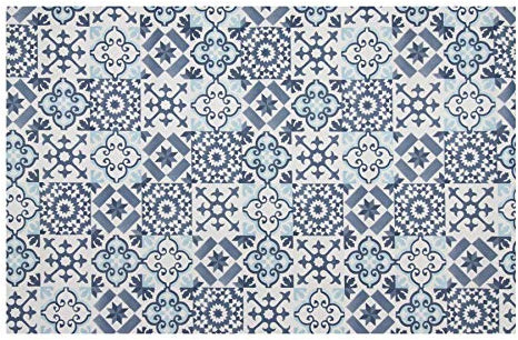 Friedola PVC Küchen-Läufer Vintage - Blau, 65x180 cm, Rutschfester Vorleger, Abwaschbare Küchenmatte