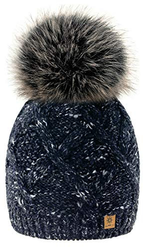 4sold Herren Damen Wurm Winter Alpaca Wool Style Beanie Strickmütze Mütze mit Fellbommel Bommelmütze Hat Gestrickte Pudelmütze Plain Ski Pom Wooly with Full Cosy Fleece-Futter (Black)