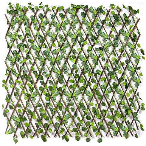 Siepe Artificiale Traliccio Legno Naturale Salice Estensibile Foglie Edera Finte 2 Misure Disponibili mod.EDERA SINTETICA 90x180