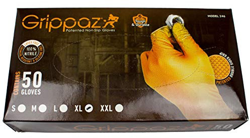 AcMax Grippaz - Guantes de nitrilo Antideslizantes (50 Unidades, Talla XL), Color Naranja