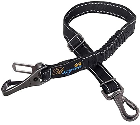 Ceinture SéCurité Chien Voiture, Laisse Voiture Reglable Nylon Durable Laisse Chien Voiture 50-80cm, avec Double sécurisé Mousqueton et Absorption des Chocs, pour Tous Les Chats Et Chiens.