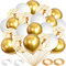 Q-WOOFF Ballons d'or, Ballon Anniversaire, 60 Ballons Comprend des Ballons en Or métallique, Ballon confettis, Ballon Blanc et 4 Rubans. Convient pour la Decoration Anniversaire, Mariage，Se réunir