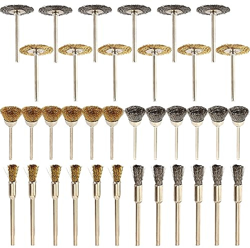 Bestgle 36 Pcs Juego de Mini Cepillos de Alambre de Latón, Juego de Cepillos de Alambre, Cepillo Metálico de Latón de Alambre para Dremel para Eliminar óxido y Pintura