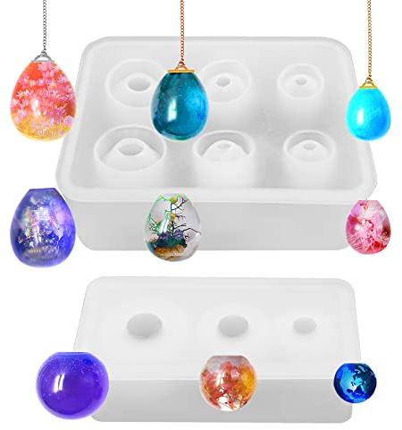 FindTop Lot de 2 Moules en Résine de Silicone en Forme de Boule d'Œufs, Sphéroïdes pour Moulage de Pendentifs, Travaux Manuels et Fabrication de Bijoux