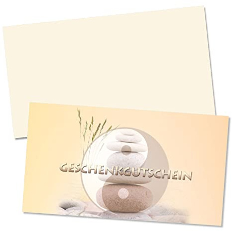GESCHENKGUTSCHEINcom by POS-HAUER. Gutschein-Set. 10x Gutschein + Kuvert. Für Kosmetikinstitute Wellness, blanko zum selber Ausfüllen.