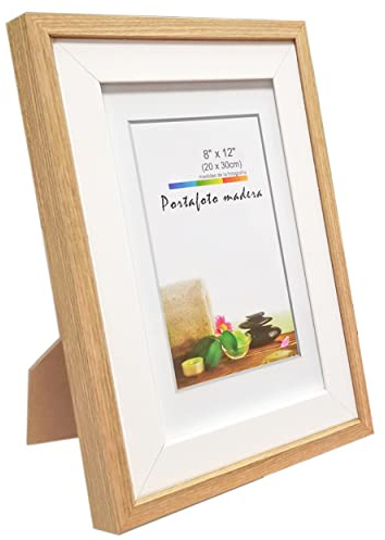 Dekorativer Bilderrahmen aus Holz, 20 x 30 cm, mit Standfuß und doppelschichtiger Rahmen (weißes Holz, 20 x 30 cm)