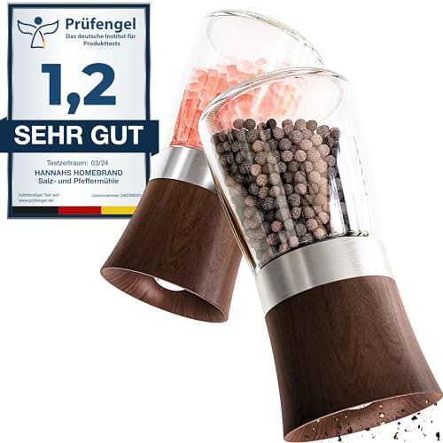 Hannah's Homebrand - Salz und Pfeffermühle Holz mit Keramikmahlwerk - robuste Salzmühle für grobes Salz - ohne Inhalt (2er)