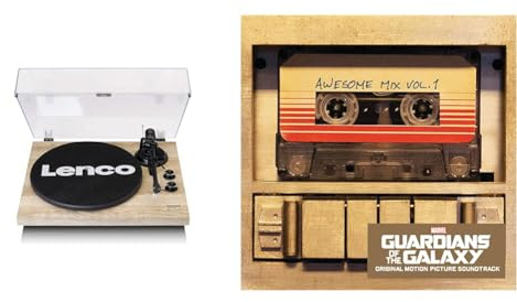 Lenco LBT-188 Plattenspieler - Bluetooth Plattenspieler - Riemenantrieb - 2 Geschwindigkeiten 33 u. 45 U/min - Anti-Skating - braun Kiefer & Guardians of The Galaxy: Awesome Mix Vol.1 [Vinyl LP]