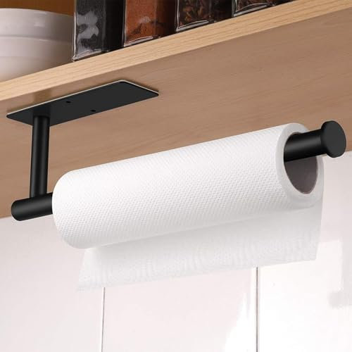 Deymogs Küchenrollenhalter Schwarz, Küchenrollenhalter Ohne Bohren, Küchenrollenhalter Wand Edelstahl für Speisekammer, Waschbecken, Badezimmer, Rechteck 33,7cm