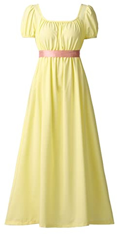 COSDREAMER Robe Médiévale Victorienne Vintage Regency pour Femme Taille Haute à Manches Bouffantes à Volants avec Ruban