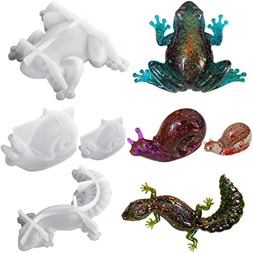 Voaesdk 4Pcs Animal Resin Molds, 3D Lifelike Lizard Frog Snail Shapes Silicone Moulds for Resina Casting,Animal Ornament Mold for Epoxy Resin, DIY Keychains Pendants,Wall Desktop, Cabinets Decor