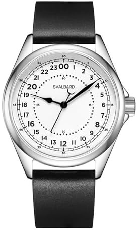 Svalbard Nautico GA27 - Reloj de cuarzo suizo para hombre, acero negro, blanco, cuero, negro