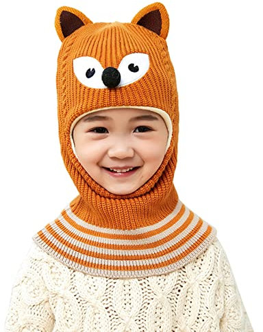 Wintermütze Beanie Hut Schal Set für Kinder, Stricken Jungen Mädchen Warm Fleecefutter Mütze und Schal Kinder Strickmütze Schalmütze Fleece Mütze Gestrickte 2er Schal Set für 1-4 Jahre Kinder Baby
