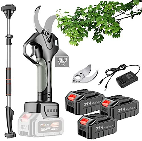 Tijeras de Podar Eléctricas a Batería 45MM,Tijera podar inalámbricas portátiles Podadora Eléctrico de Ramas con Pértiga de extensión de 1.3-2.1m de altura,pantalla LCD ( Color : 3 Battery , Size : 2 b