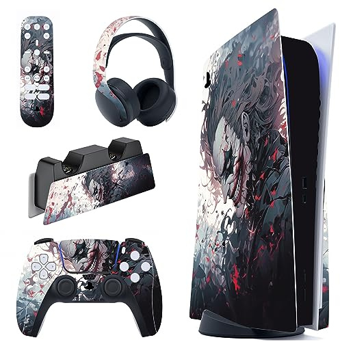 playvital Adesivo Skin per ps5 Standard Disc, Pagliaccio Sangue | Sticker Decal Vinile per Console Controller Telecomando Cuffie Base di Ricarica, Non per Slim/Pro, Protezione da Graffi