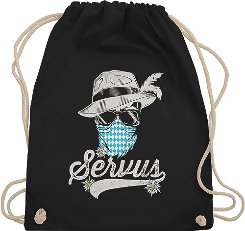 Turnbeutel Rucksack - Kompatibel mit Oktoberfest Tasche - Servus Totenkopf Bayern Edelweiß Trachten Bayrisch Tirol Bavaria - Unisize - Schwarz - trachtenrucksack bayrische taschen trachtentaschen