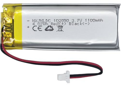 DC 3.7V 1100mAh 102050 wiederaufladbare Lithium-Polymer-Batterie passend für DIY 3.7-5V elektronische Produkte mit eingebautem 2-Draht-Batterieaustausch und LED-Leuchten