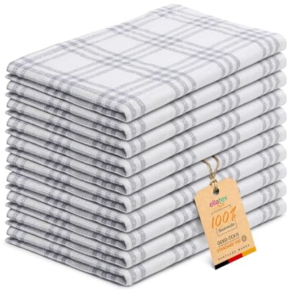 EllaTex Geschirrtücher 10er Set 50x70 cm Geschirrhandtücher – 100% Baumwolle, extra saugstark & strapazierfähig, Küchentücher mit Aufhängeschlaufe, pflegeleicht, Farbe: Anthrazit-Grau