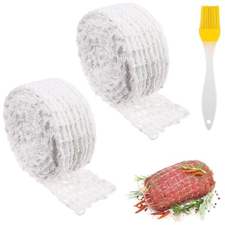 XoeLLe Rete per Arrosti, 2 Rotoli Rete Elastica da Forno Rete da Cucina per Carne per Arrosti Rete di Carne Insaccati Salumi Rotolo Cottura e Cottura per Conservare Cucina 300 cm Rete di Carne