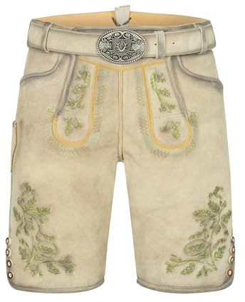 Krüger Herren Trachten Lederhose kurz, Modell: Arlo mit Gürtel, Knielang, braun, Tracht, Volksfest