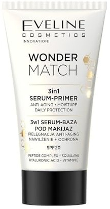 Eveline Cosmetics Wonder Match Anti-Aging Serum Make-up-Basis mit Peptiden, Squalan & Hyaluronsäure - Vegan, LSF 20