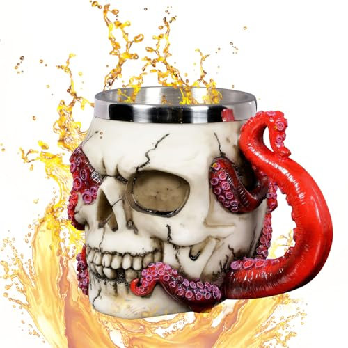 FePen Taza de Calavera de Halloween, Jarra de Cerveza Calavera, Cáliz Calavera de Halloween, Cáliz Cráneo, Gothic 3D Skull Mug, Copa de Vino Calavera, Resina de Acero Inoxidable Taza Kráneo (taza)
