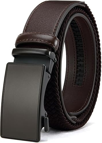 DOOPAI Men's Ratchet Belt, Braided Stretch Belt, 1 3/8 Wide, Adjustable
