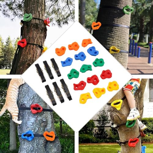MEELRYD Baumklettergriffe Kinderklettersteine Baum Klettergriffe Set, Klettersteine Kinder Outdoor mit 6 Ratschengurte bis 100 kg Indoor und Outdoor geeignet (15pcs)