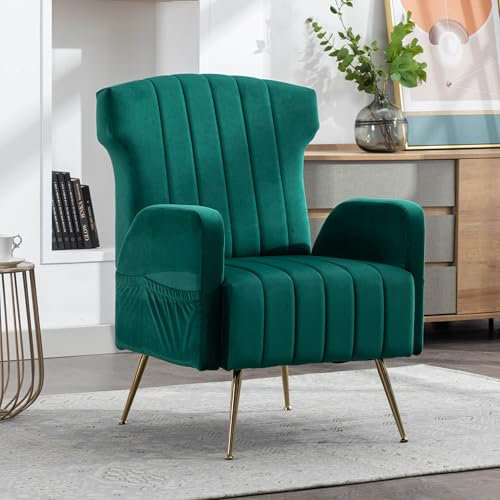 Sweiko Samt Stuhl Armlehnsessel Freizeitstuhl, Sessel Sofasessel Lesestuhl für Wohnzimmer und Schlafzimmer, moderner minimalistischer Stil (Smaragdgrün)