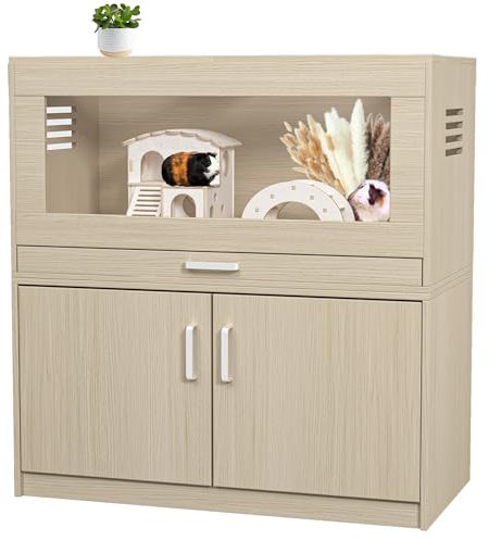 Generisch Meerschweinchenkäfig aus Holz mit Lagerschrank und Acrylfenstern, Hamsterkäfig, Critter Nation Käfig, Hamsterhaus mit zu öffnender Oberseite, ausziehbarem Tablett, Kleintierkäfig für Ratten