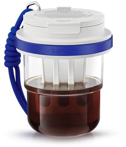 MHW-3BOMBER Cold Brew Coffee Maker Crossbody Portable 18oz - Iced Coffee Mug Tea Brewer Pitcher with Filter - Travel Coffee Tumbler for Gifts Car Office Gym, Blue M5772BL-OS