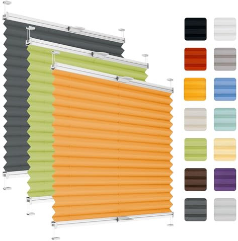 Fenster Plissee ohne Bohren zum Kleben auf Rahmen - Thermo Plisseerollo Innen - Rollo Jalousie, auf den Fensterrahmen, Faltrollo, Sichtschutz, Blickdicht, für Fenster & Tür - Orange, 70 x 200 cm