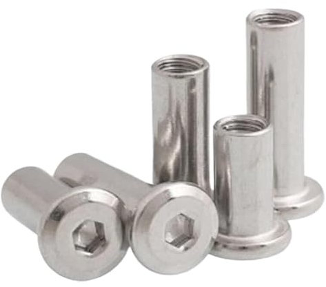Contre-écrous, écrous métriques, écrous en acier Écrou en acier inoxydable 10 pièces M4 304 en acier inoxydable à tête creuse hexagonale plate connecteur de lit de meubles Rivet Joint Insert manchon é
