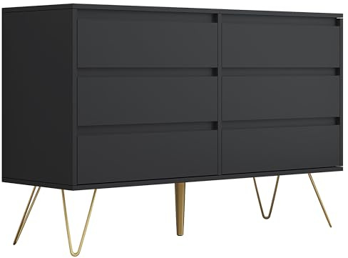 Nera 6 Drawer Chest of Drawers Wood Dresser Drawers for Bedroom Furniture Storage Unit Drawers for Clothes (Grey)