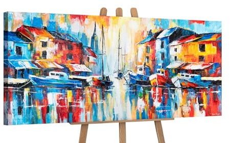 YS-Art Dipinti Mare Acrilico Dipinto su Tela Colorato Dipinto a Mano Murale Soggiorno Moderno Decorazione Casa Immagini Ufficio Vera Arte 115x50 cm