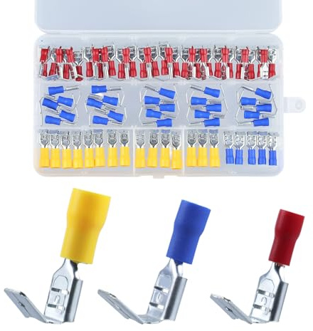 NineSSJLY 80 Stück Kabelschuhe Set – Flachstecker & Flachsteckhülsen mit Isolierung – Kabelverbinder Sortiment für KFZ, Auto, Motorrad, Elektrik – Kabelschuh Stecker Crimp Set