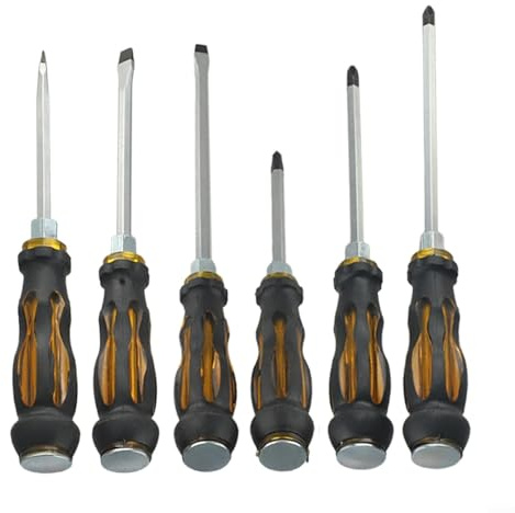 Eawfgtuw Set di 6 cacciaviti magnetici professionali con manico in gomma inclusi 3 cacciaviti a taglio più 3 teste per riparazioni domestiche officina fai da te